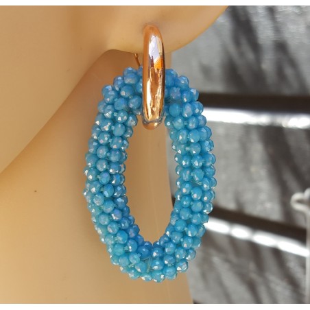 Creolen met grote ovale blauw kleurige Kristallen