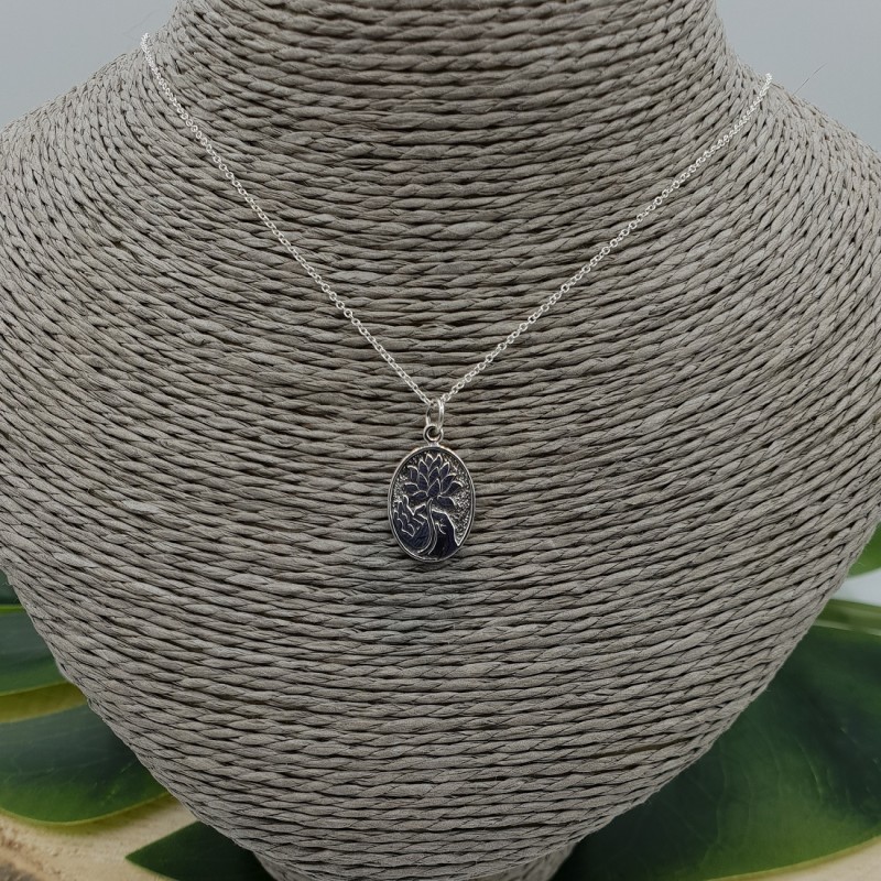 925 Sterling zilveren ketting met ovale hanger met lotus