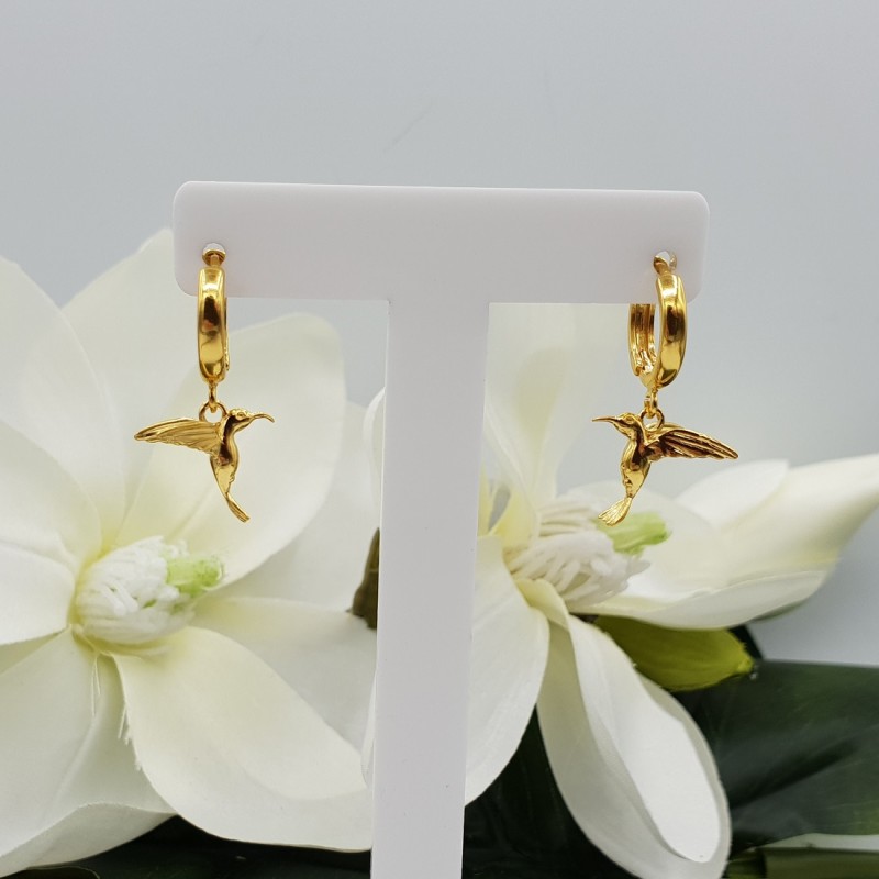 Vergulde creolen met Kolibrie hanger