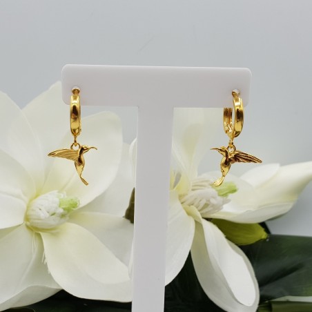 Vergulde creolen met Kolibrie hanger