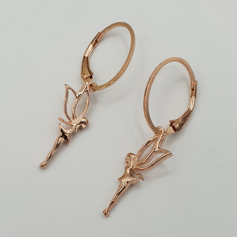 Rosé vergulde oorbellen met elf hanger