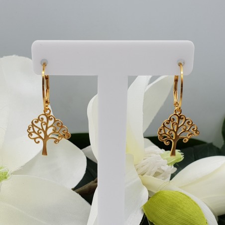 Vergulde oorbellen met levensboom hanger