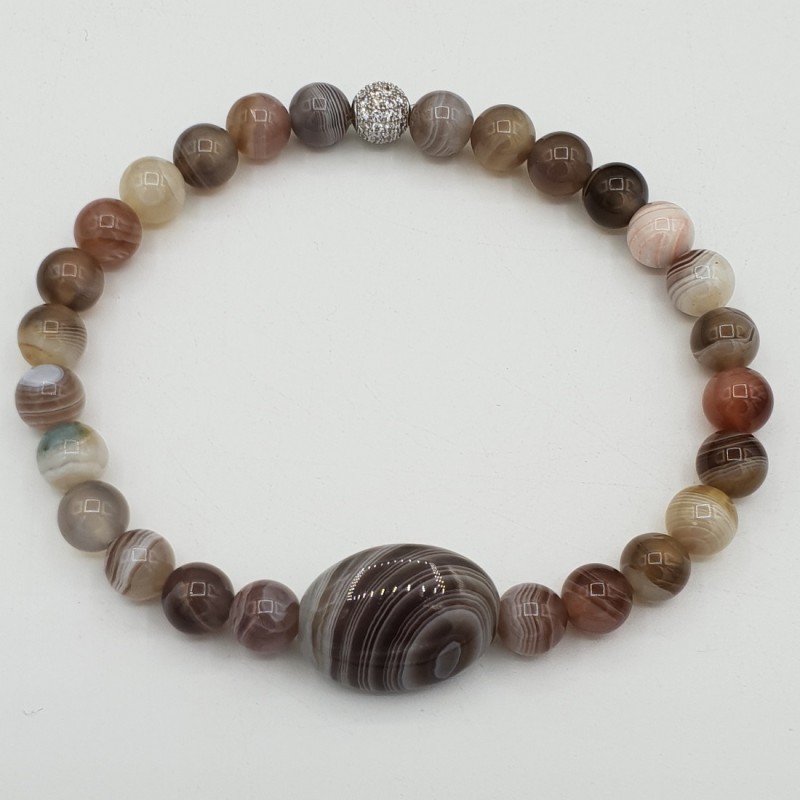Armband met ovale en ronde Botswana Agaat kralen