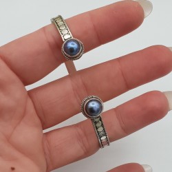 Zilveren beaded bangle armband met Parel