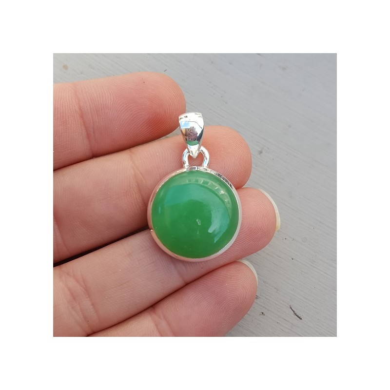 Zilveren hanger gezet met ronde Chrysopraas