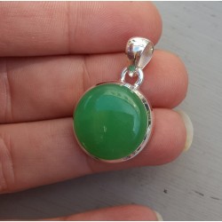 Zilveren hanger gezet met ronde Chrysopraas