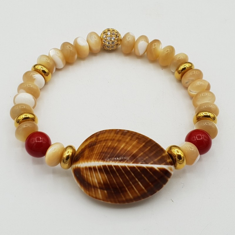 Armband met Parelmoer Koraal en schelp