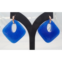Rosé vergulde creolen met blauwe Jade hanger