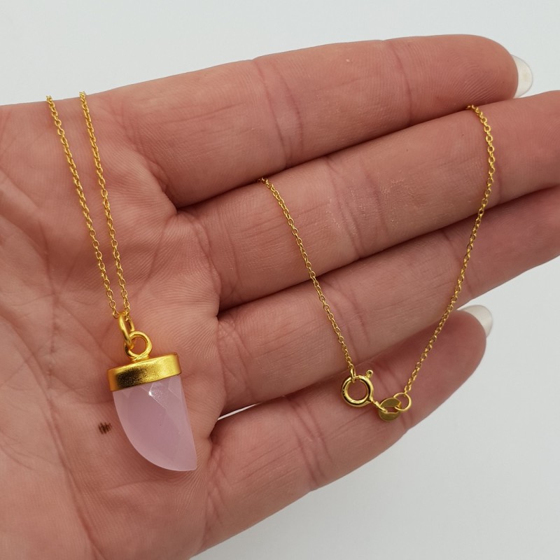 Vergulde ketting met roze Chalcedoon hoorn hanger