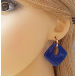 Rosé vergulde creolen met blauwe Jade hanger