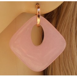 Rosé vergulde creolen met licht roze Jade hanger