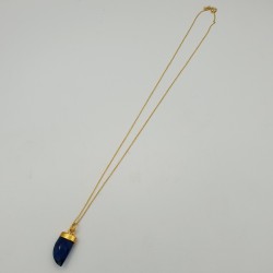 Vergulde ketting met Saffier blauwe quartz hoorn hanger