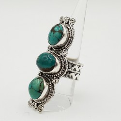 Zilveren boho ring gezet met Turkoois 18.5 mm