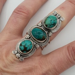 Zilveren boho ring gezet met Turkoois 18.5 mm