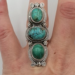 Zilveren boho ring gezet met Turkoois 16 mm