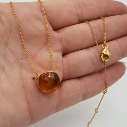 Vergulde ketting met vierkante Citrien quartz hanger
