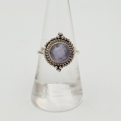 Zilveren ring gezet met ronde facet geslepen Rozenkwarts 17.5 mm