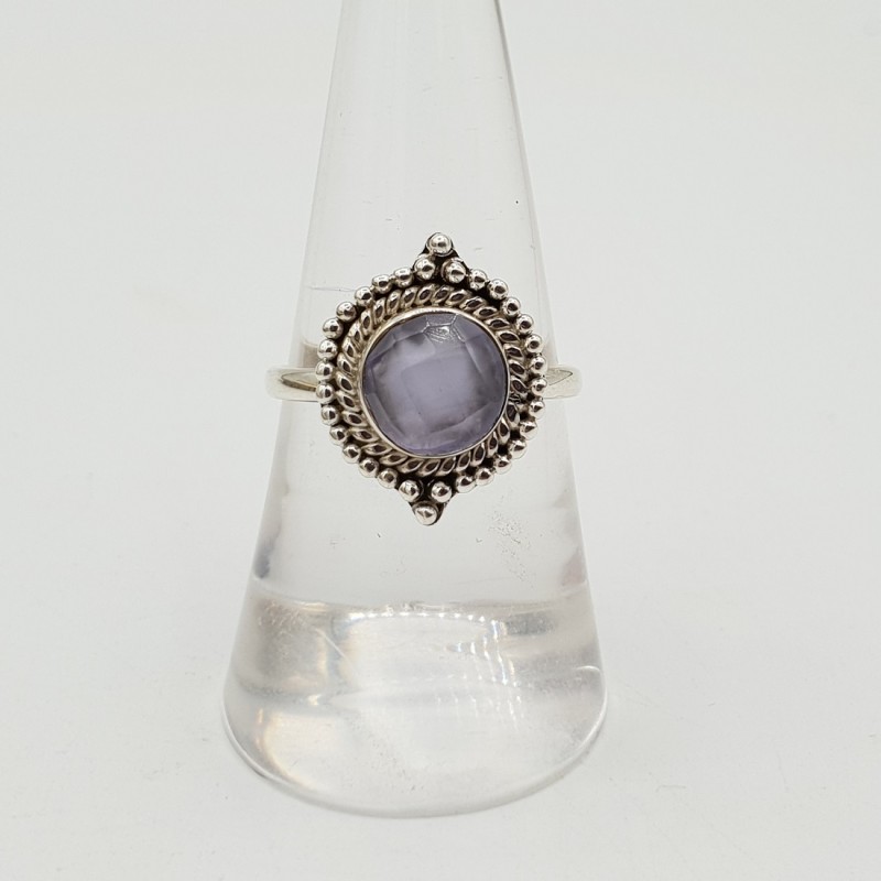 Zilveren ring gezet met ronde facet geslepen Rozenkwarts 17.5 mm