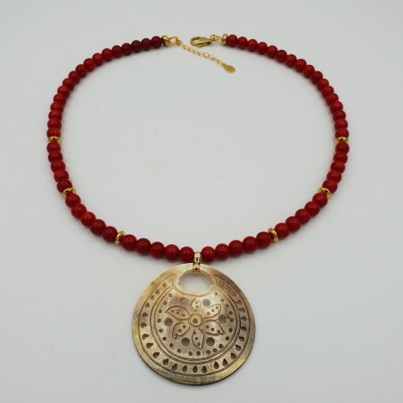 Vergulde ketting met Koraal en schelp hanger