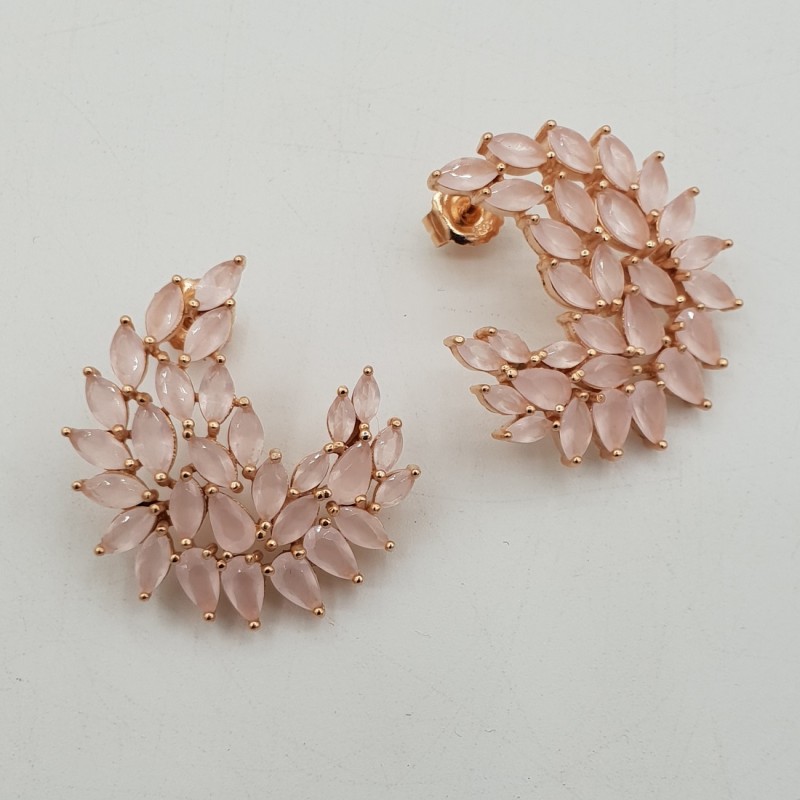 Rosé vergulde oorbellen gezet met marquise facet geslepen Rozenkwarts