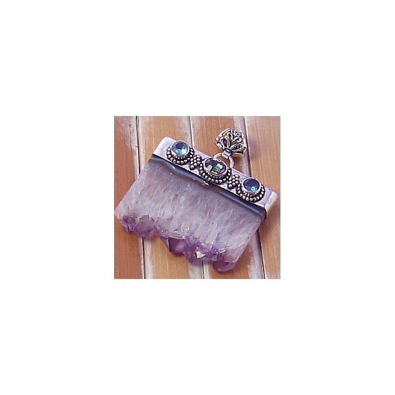 Zilveren edelsteen hanger slice Amethist en blauw Topaas