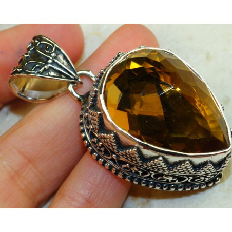 Zilveren edelsteen hanger Honey kwarts vintage setting