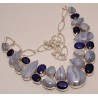 Zilveren edelsteen ketting blauw Lace Agaat en Saffier