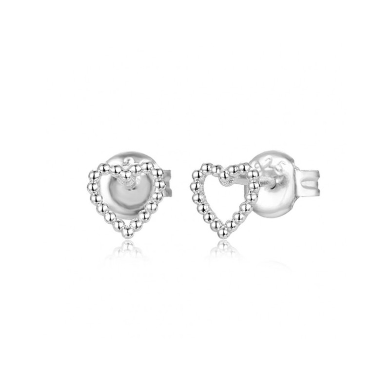 Zilveren beaded hart oorknopjes