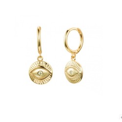 Vergulde creolen met evil eye pendant