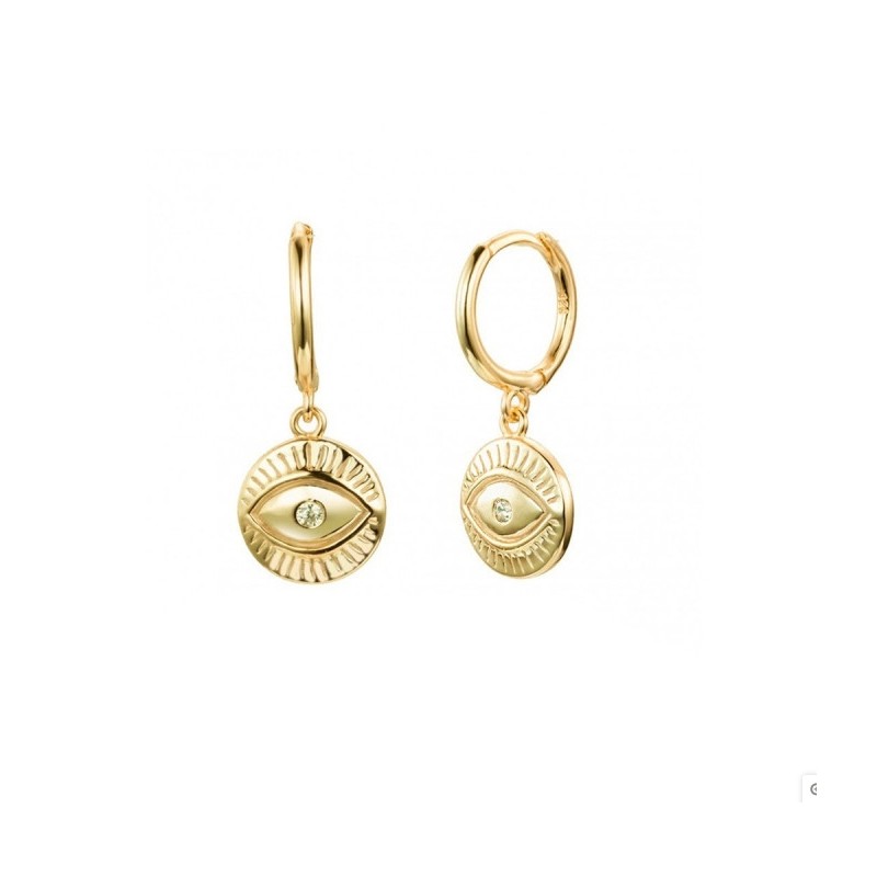 Vergulde creolen met evil eye pendant