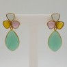 Vergulde oorbellen met gele witte en aqua Chalcedoon