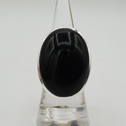 Zilveren ring met grote brede ovale zwarte Onyx 18 mm