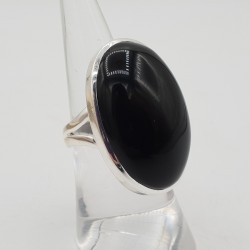 Zilveren ring met grote brede ovale zwarte Onyx 18 mm