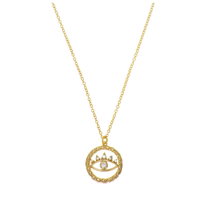 Vergulde ketting met evil eye hanger met Zirkonia