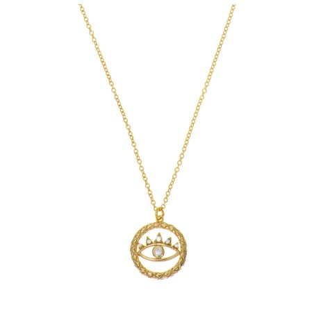Vergulde ketting met evil eye hanger met Zirkonia