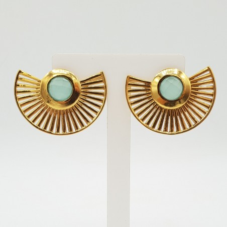 Vergulde waairer oorbellen met aqua Chalcedoon