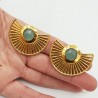 Vergulde waairer oorbellen met aqua Chalcedoon