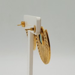 Vergulde waairer oorbellen met aqua Chalcedoon