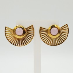 Vergulde waairer oorbellen met roze Chalcedoon