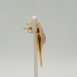 Vergulde waairer oorbellen met roze Chalcedoon