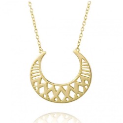 Vergulde ketting met open bewerkte halve maan hanger