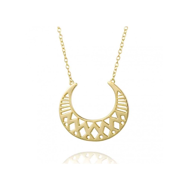 Vergulde ketting met open bewerkte halve maan hanger