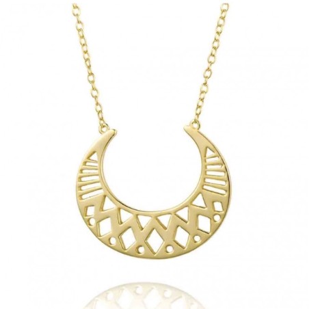 Vergulde ketting met open bewerkte halve maan hanger