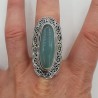 Zilveren ring met aqua Chalcedoon en bewerkte kop