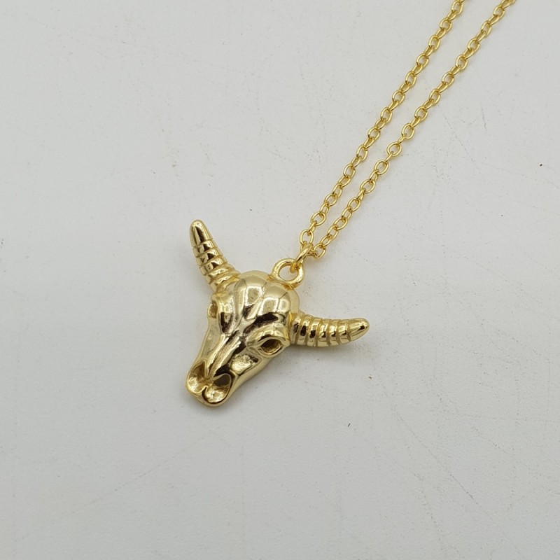 Vergulde ketting met stieren schedel hangertje