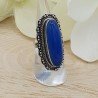 Zilveren ring gezet met blauw Chalcedoon en bewerkte kop