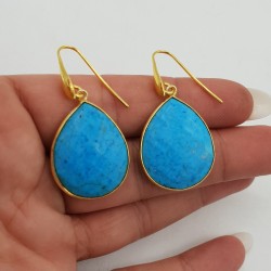 Vergulde oorbellen met Turkoois druppel