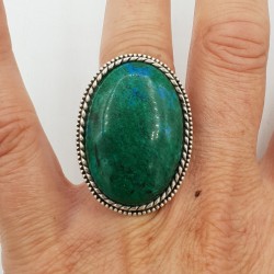 Zilveren ring gezet met grote brede ovale Chrysocolla 16.5 mm
