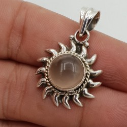 Zilveren hanger zon gezet met Rozenkwarts