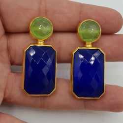 Vergulde oorbellen met blauw en groen Chalcedoon